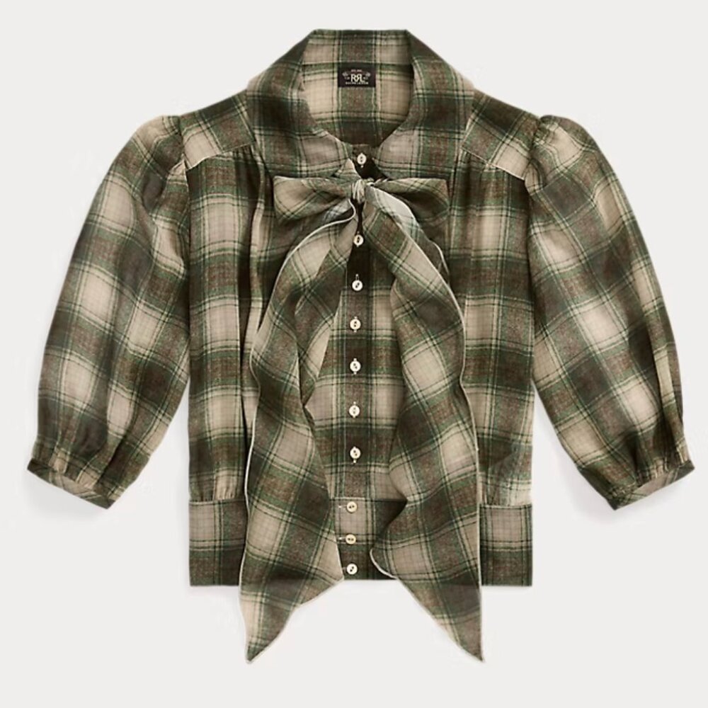 ISO Ralph Lauren RRL Plaid-Print Silk Georgette Blouse